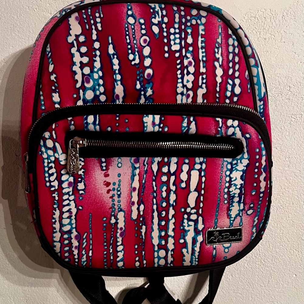 Pink and Blue Mini Backpack with Acid Wash Design